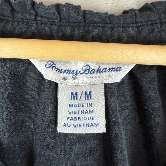 Tommy Bahama Maxi Dress Womens M Black Linen Blend Sundress Tiered Sleeveless - Picture 2 of 12